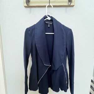 White House Black Market asymmetrical side zip stretch long blazer jacket xxs